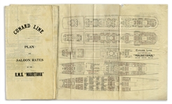 Cunard Lines RMS Mauretania Deck Plans & Rates From 1912 -- One of the Famed 19th Century Ocean Liners